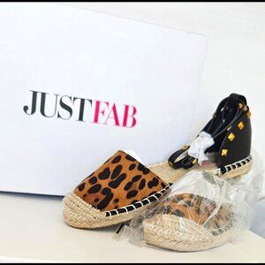🆕Espadrille Leopard print espadrille sandals with studded strap and wedge heel